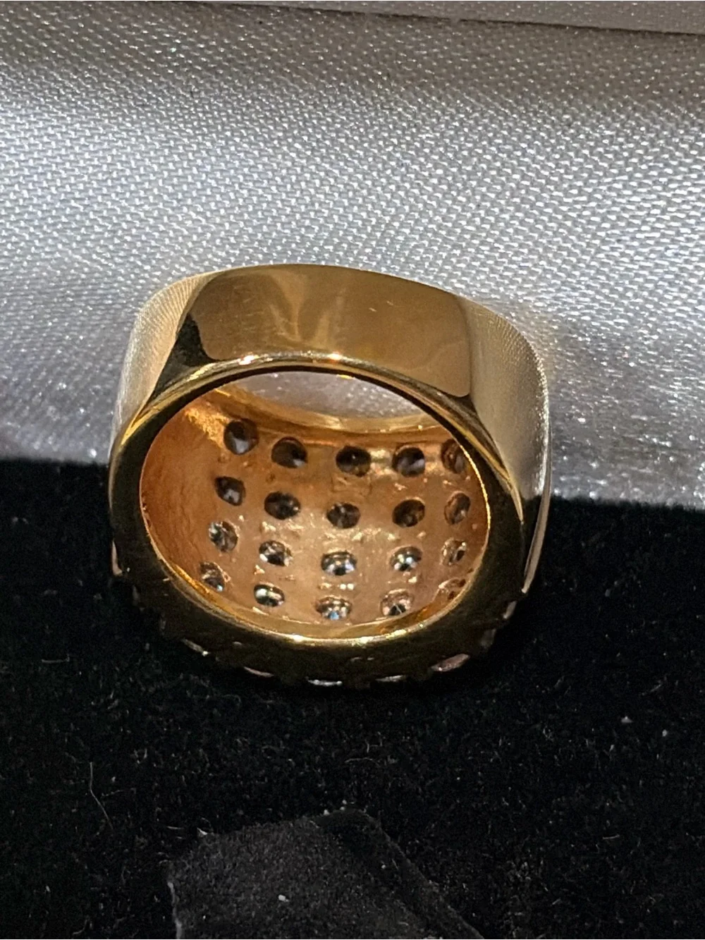 Vintage Seta Gold Tone Multi Row Pave Wide Statement Cocktail Band Ring Boxed